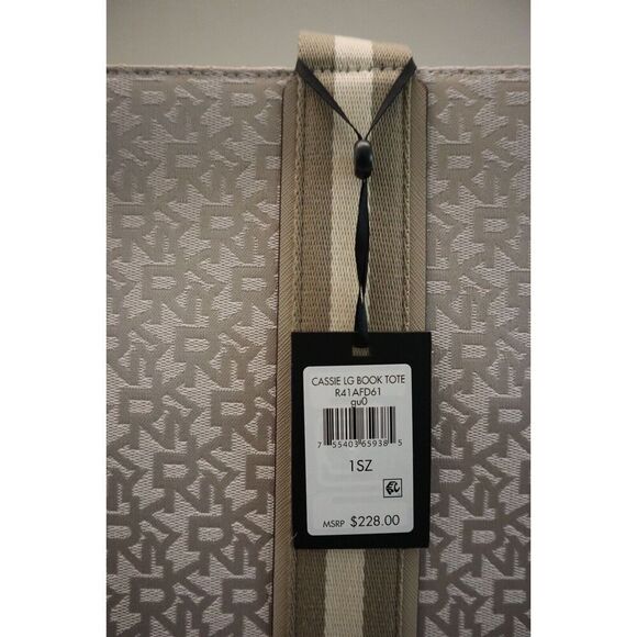 DKNY R41AFD61-gu0 Women's Beige Monogram Cassie Large Book Tote Bag - Picture 5 of 16